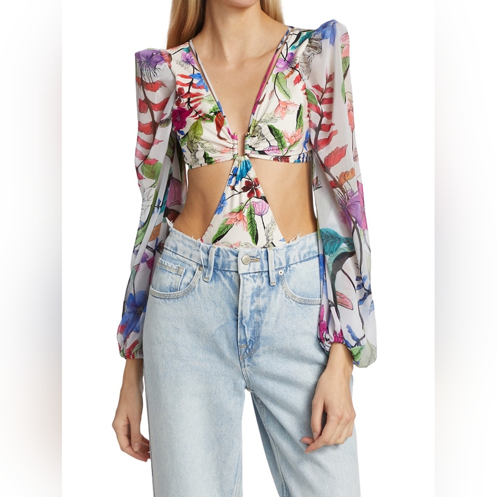 PatBO Zamia Floral-Printed Cut-Out Bodysuit - Picture 2 of 8